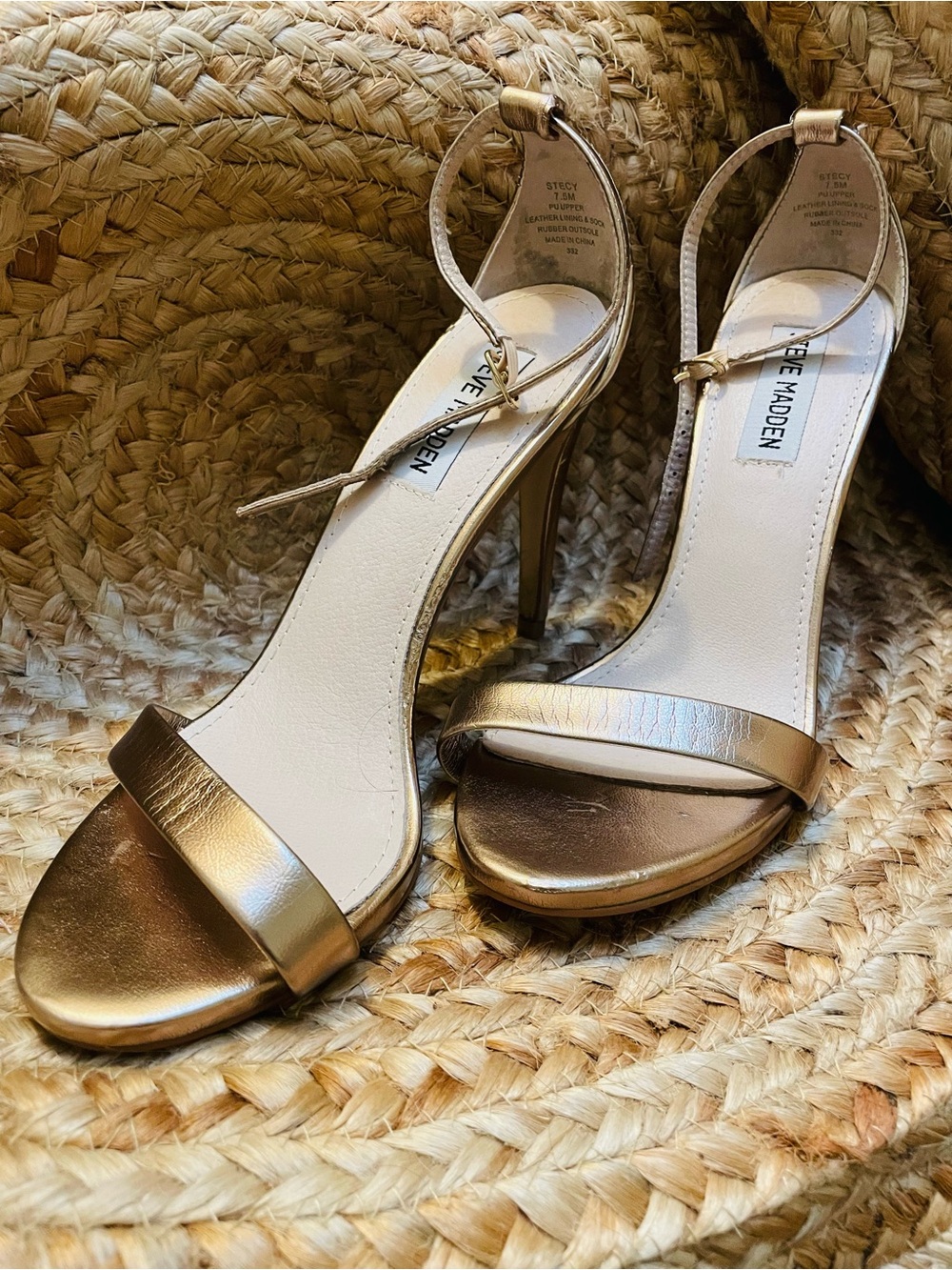 Steve Madden Rose Gold Open-Toe Ankle-Strap Heels